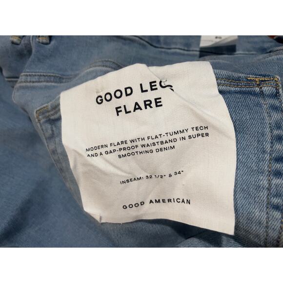 Good American New women’s good leg flare with flat tummy tech blue jeans - Picture 8 of 14